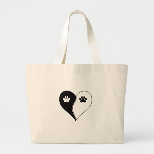 Love with pet footprint with paw and heart symbol  large tote bag