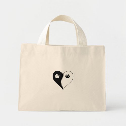 Love with pet footprint with paw and heart symbol  mini tote bag