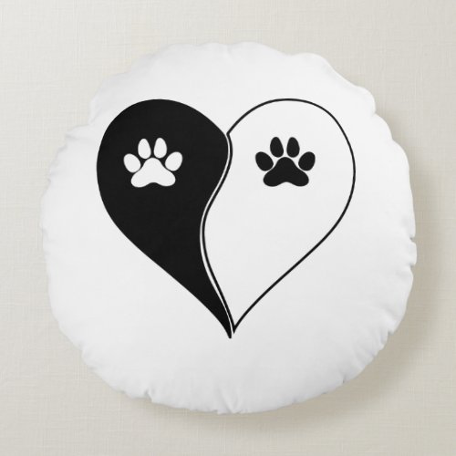 Love with pet footprint with paw and heart symbol  round pillow