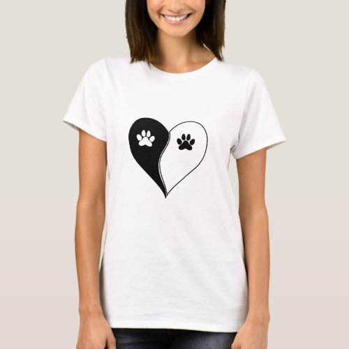 Love with pet footprint with paw and heart symbol  T_Shirt