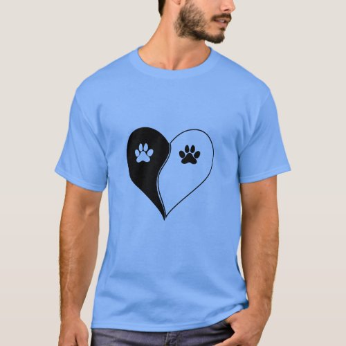 Love with pet footprint with paw and heart symbol  T_Shirt