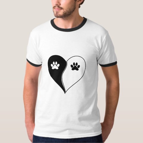 Love with pet footprint with paw and heart symbol  T_Shirt