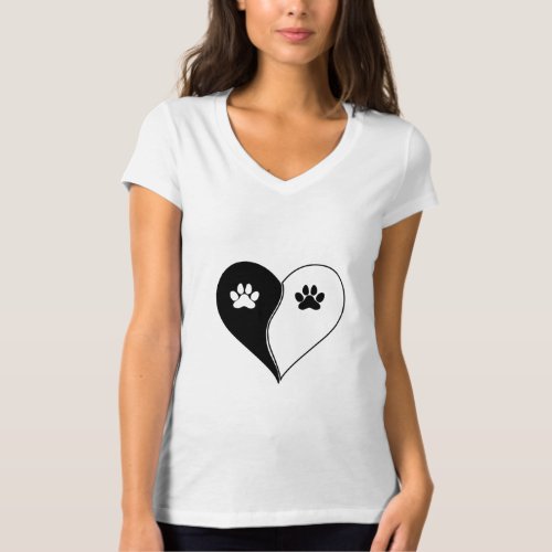 Love with pet footprint with paw and heart symbol  T_Shirt