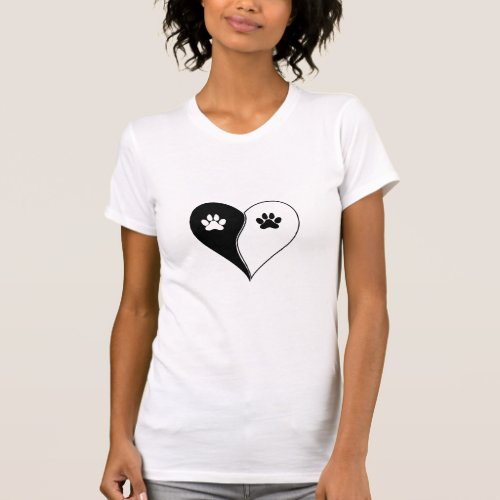 Love with pet footprint with paw and heart symbol  T_Shirt