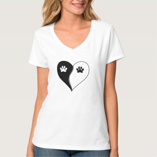 Love with pet footprint with paw and heart symbol  T_Shirt