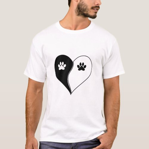 Love with pet footprint with paw and heart symbol  T_Shirt