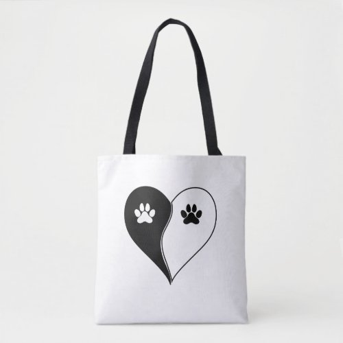 Love with pet footprint with paw and heart symbol  tote bag