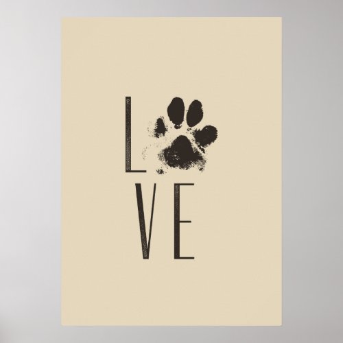 Love with Pet Paw Print Brown Grunge Typography