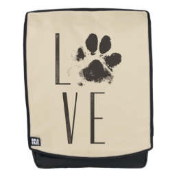 Love with Pet Paw Print Brown Grunge Typography Backpack