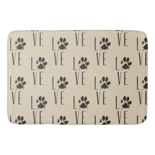Love with Pet Paw Print Brown Grunge Typography Bathroom Mat