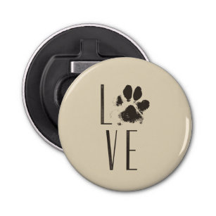 Love with Pet Paw Print Brown Grunge Typography Bottle Opener