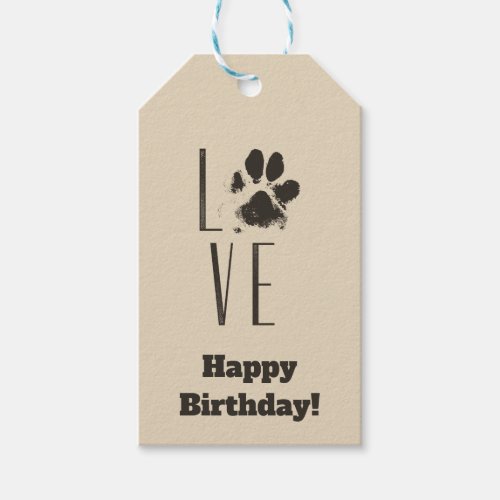 Love with Pet Paw Print Brown Grunge Typography Gift Tags
