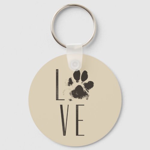 Love with Pet Paw Print Brown Grunge Typography Keychain