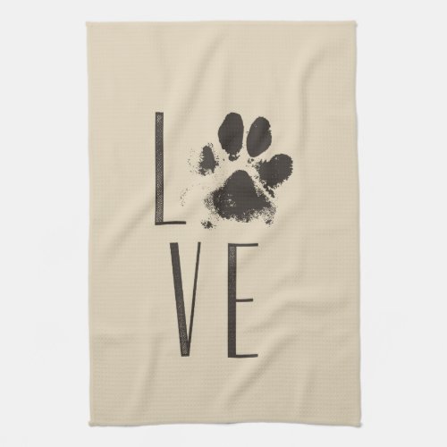 Love with Pet Paw Print Brown Grunge Typography Kitchen Towel