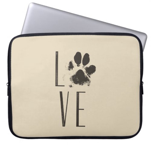 Love with Pet Paw Print Brown Grunge Typography Laptop Sleeve