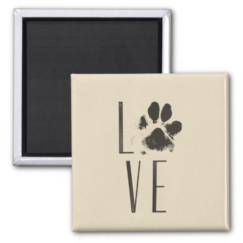 Love with Pet Paw Print Brown Grunge Typography Magnet