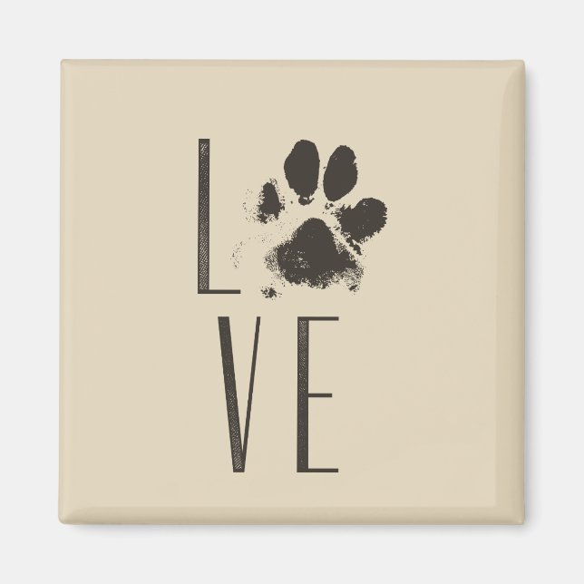 Love with Pet Paw Print Brown Grunge Typography Magnet (Front)