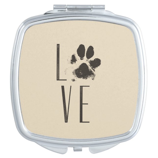Love with Pet Paw Print Brown Grunge Typography Makeup Mirror (Front)