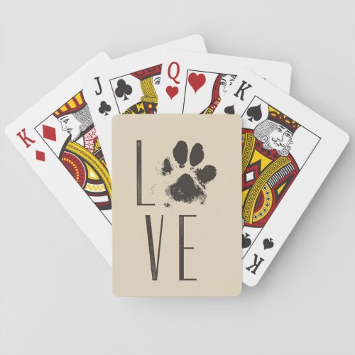 Love with Pet Paw Print Brown Grunge Typography Playing Cards