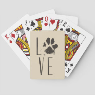 Love with Pet Paw Print Brown Grunge Typography Poker Cards
