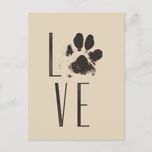 Love with Pet Paw Print Brown Grunge Typography Postcard