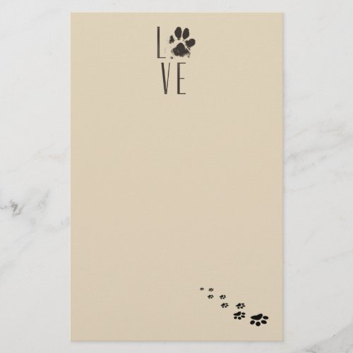Love with Pet Paw Print Brown Grunge Typography Stationery