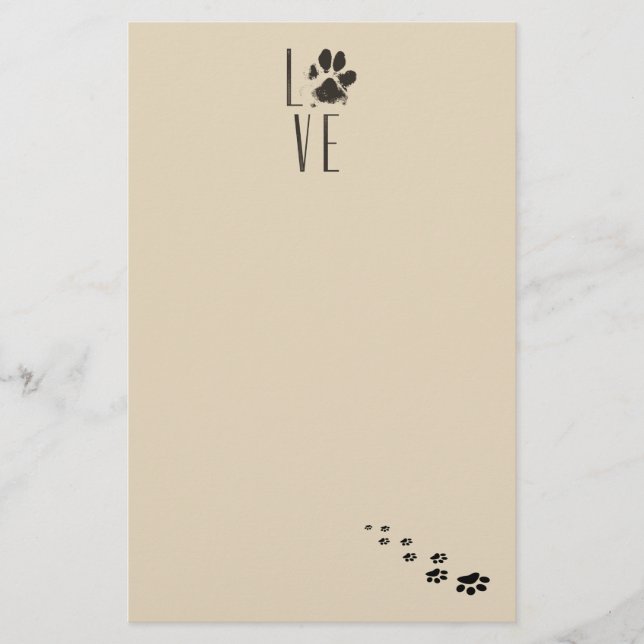 Love with Pet Paw Print Brown Grunge Typography Stationery (Front)