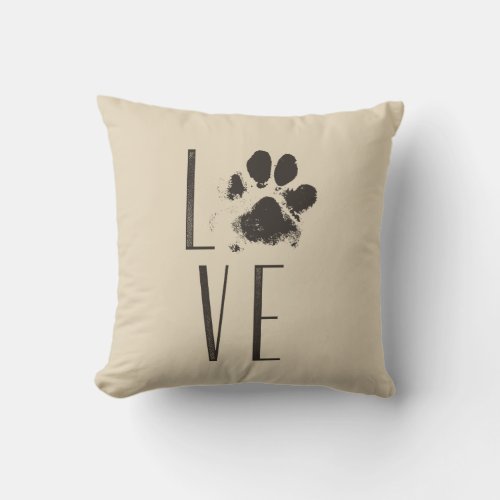 Love with Pet Paw Print Brown Grunge Typography Throw Pillow