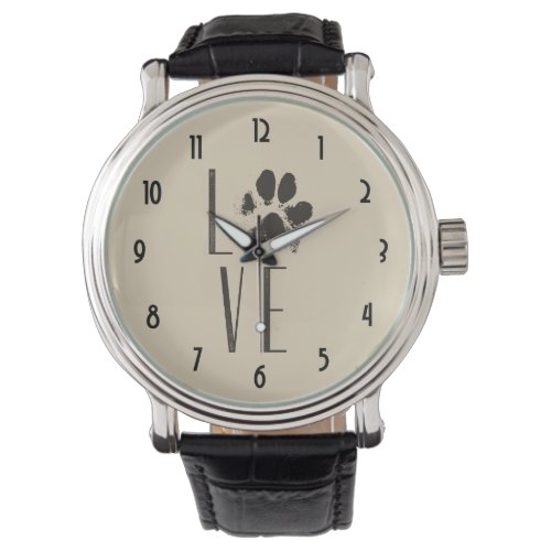Love with Pet Paw Print Brown Grunge Typography Watch