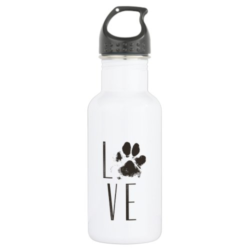 Love with Pet Paw Print Brown Grunge Typography Water Bottle