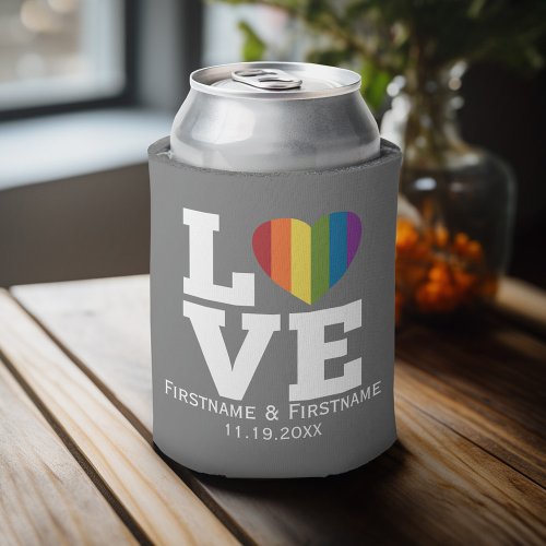 Love with Rainbow Heart Wedding Names Dates Can Cooler