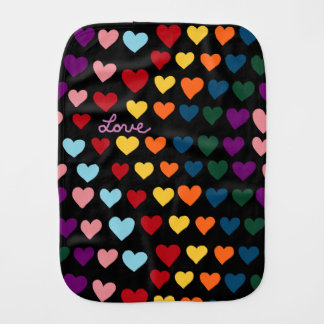 Love With Rainbow of Hearts Baby Burp Cloth