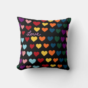 Love With Rainbow of Hearts Throw Pillow