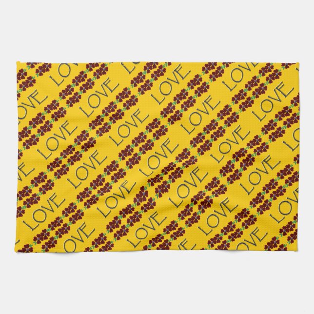 "Love" with red/blue flowers Towel (Horizontal)