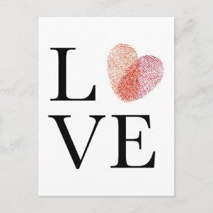 Love with red fingerprint heart postcard