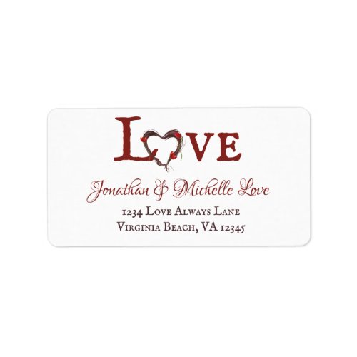 Love with Red Tulip Heart Wreath Address Label