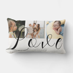 Love  with Script Custom 3 Photo Collage Lumbar Pillow