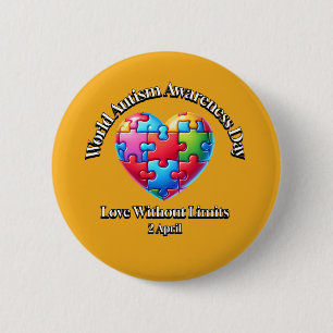 Love Without Limits. World Autism Awareness Day. Button