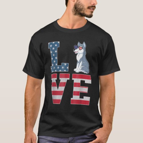 Love Wolf Wear Sunglass American Flag 4th Of July  T_Shirt