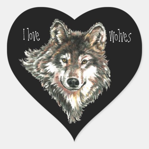 Love Wolves Quote  Watercolor Animal Nature Heart Sticker