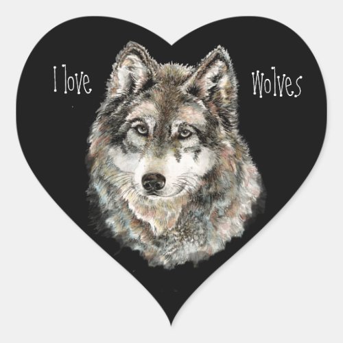 Love Wolves Quote  Watercolor Animal Nature Heart Sticker