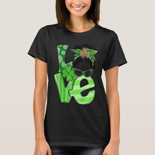 Love Women Messy Bun Leopard St Patrick S Day Sham T_Shirt