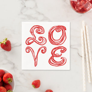 LOVE Word Art Fabric Font Red Letters  Napkins