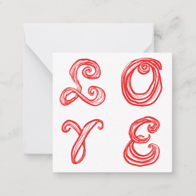 LOVE word art fabric font red letters Note Card (Front)