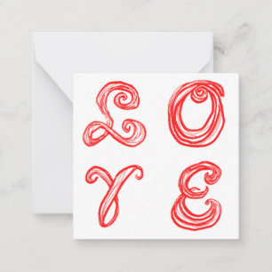 LOVE word art fabric font red letters Note Card