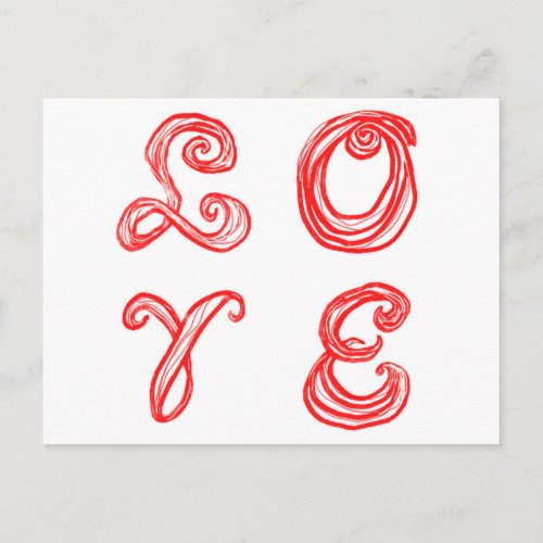 LOVE word art fabric font red letters Postcard