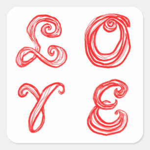 LOVE word art fabric font red letters Square Sticker
