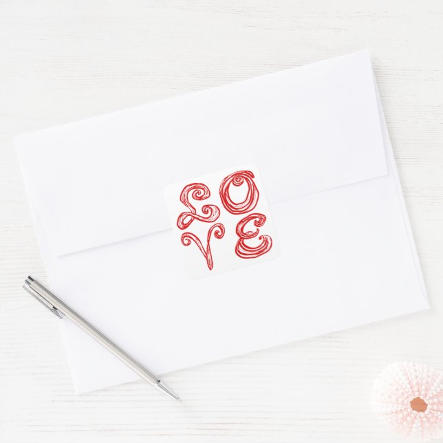 LOVE word art fabric font red letters  Square Sticker (Envelope)