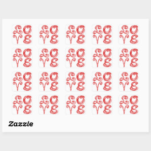 LOVE Word Art Fabric Font Red Letters Square Sticker