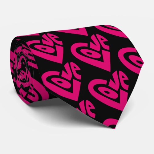 Love Word Art Heart Pattern Pink Black Valentines Neck Tie